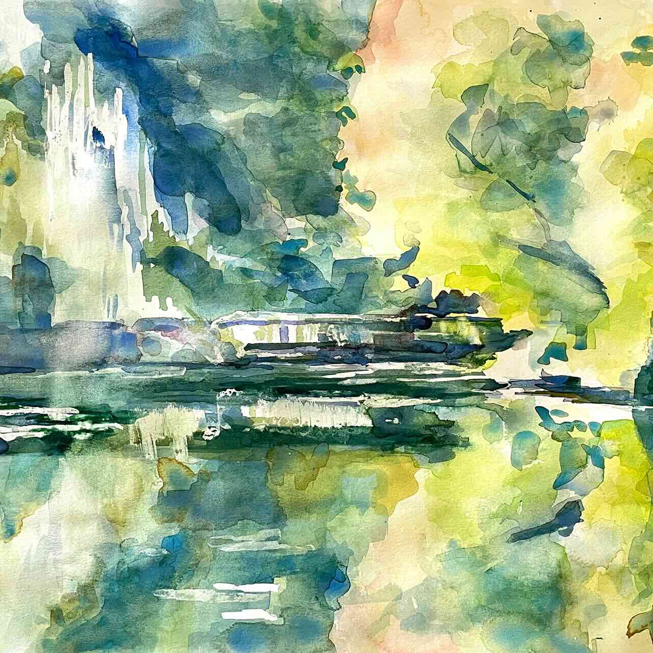 Fountain at the Park, landscape by Christina Goodwin